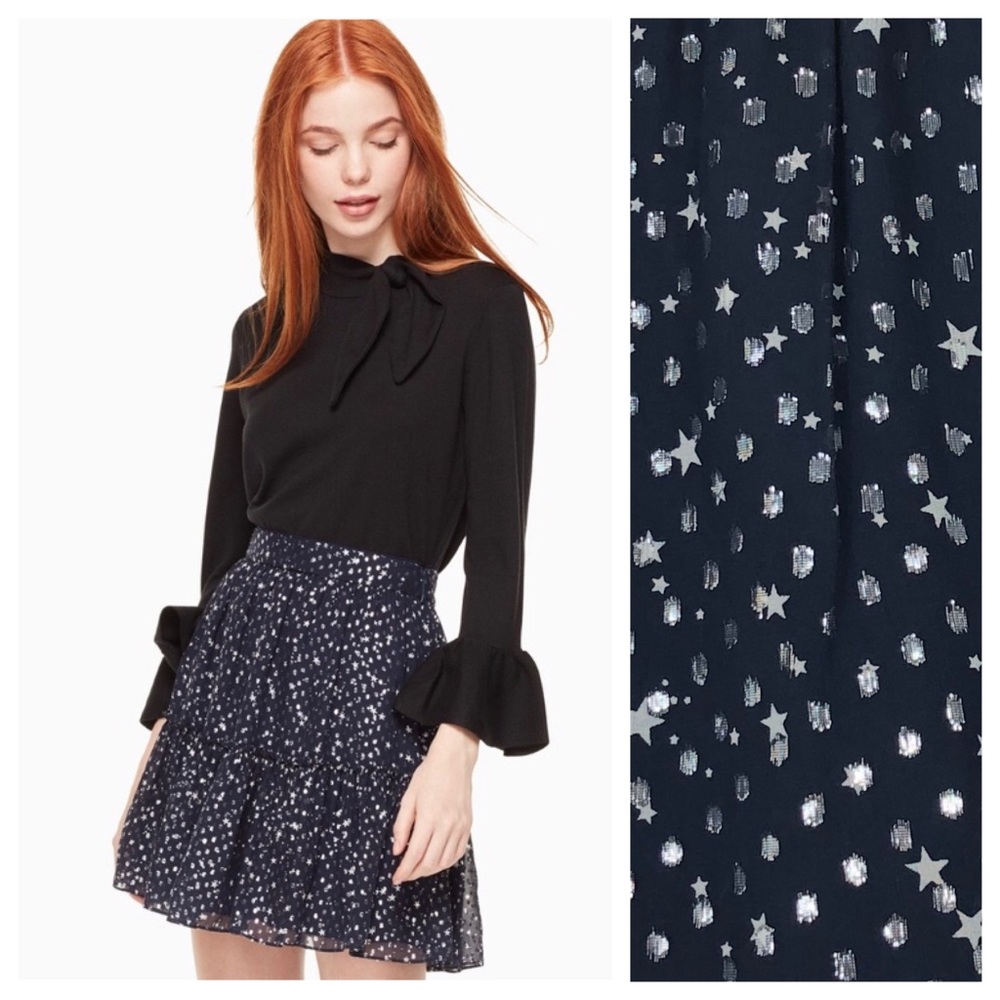 NWT Kate Spade Night Sky Lurex Dot Navy Skirt 14